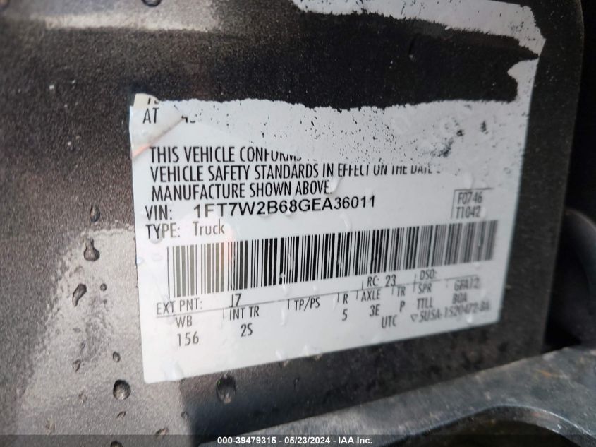 2016 Ford F-250 Xlt VIN: 1FT7W2B68GEA36011 Lot: 39479315