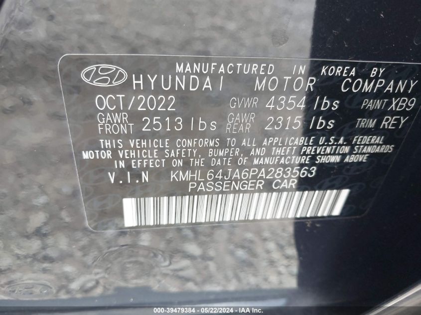 2023 Hyundai Sonata Sel VIN: KMHL64JA6PA283563 Lot: 39479384