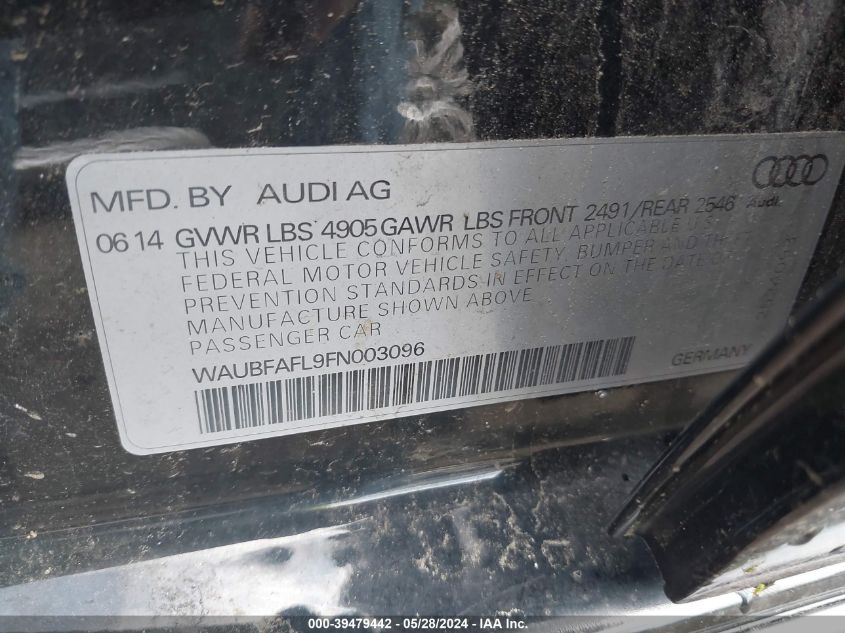 2015 Audi A4 2.0T Premium VIN: WAUBFAFL9FN003096 Lot: 39479442