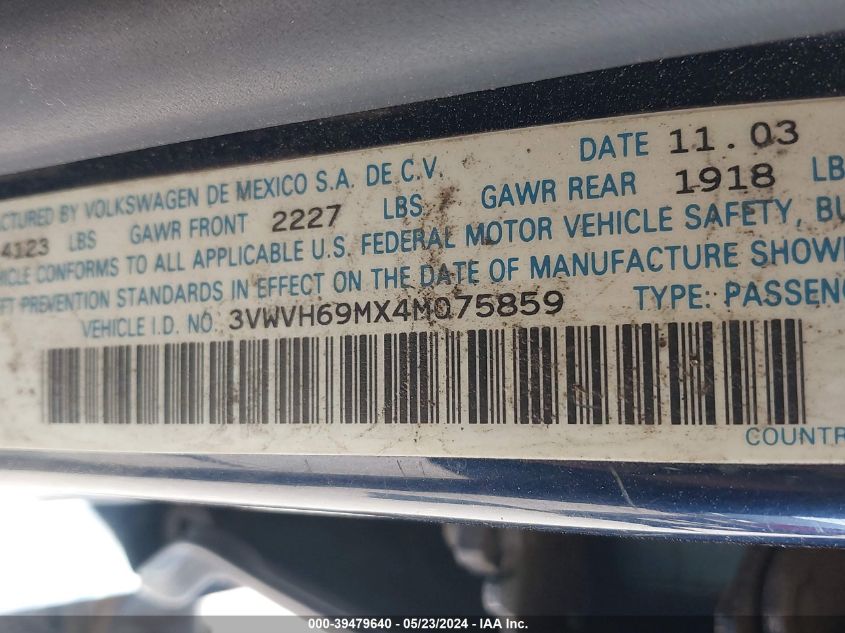 2004 Volkswagen Jetta Gli VIN: 3VWVH69MX4M075859 Lot: 39479640