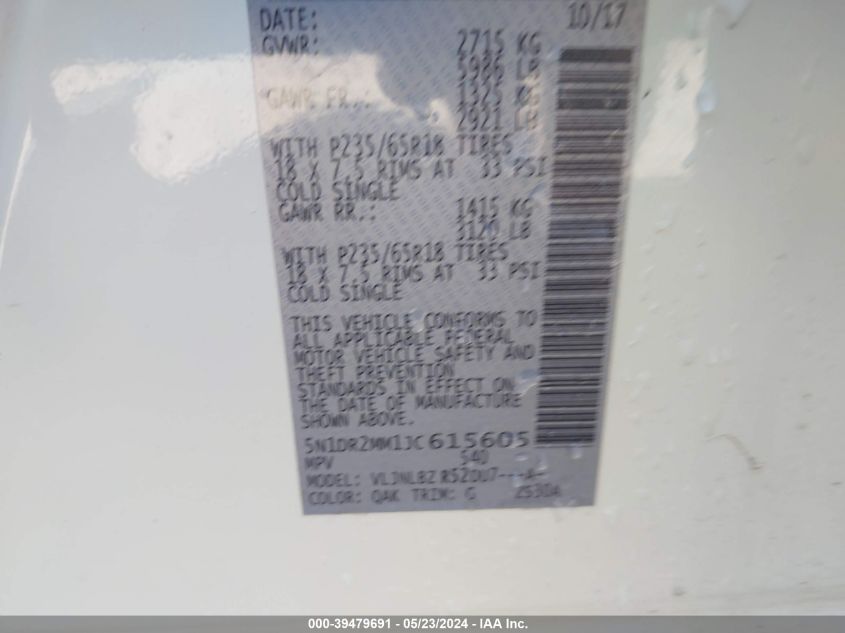 2018 Nissan Pathfinder S VIN: 5N1DR2MM1JC615605 Lot: 39479691