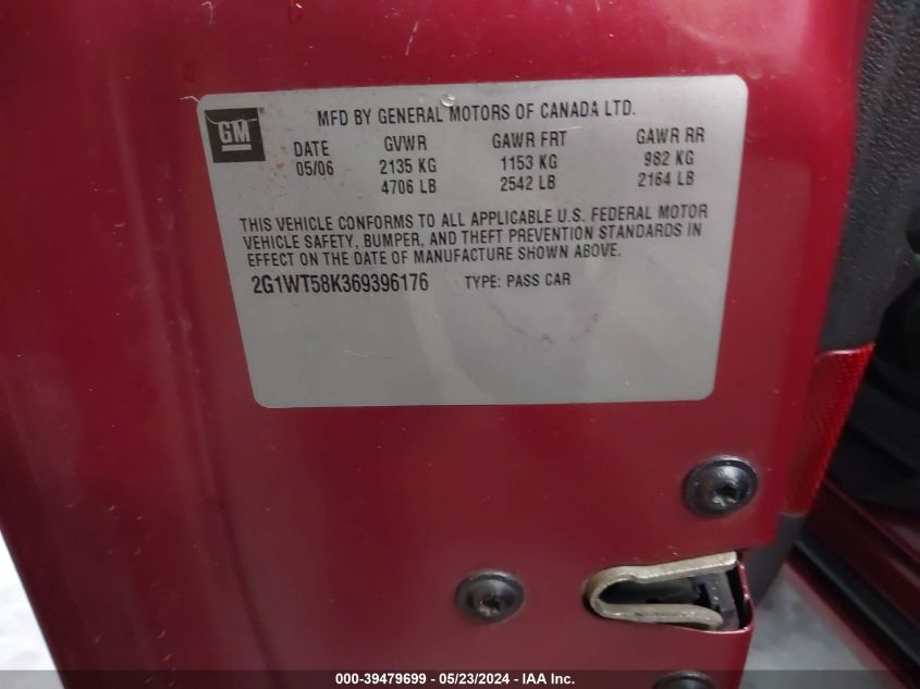 2006 Chevrolet Impala Lt VIN: 2G1WT58K369396176 Lot: 39479699