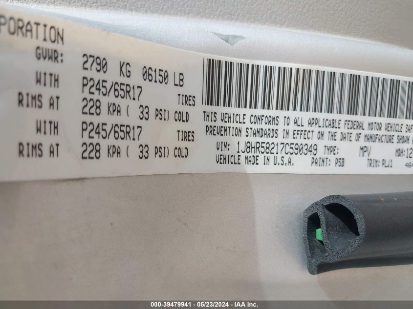 2007 Jeep Grand Cherokee Limited VIN: 1J8HR58217C590349 Lot: 39479941