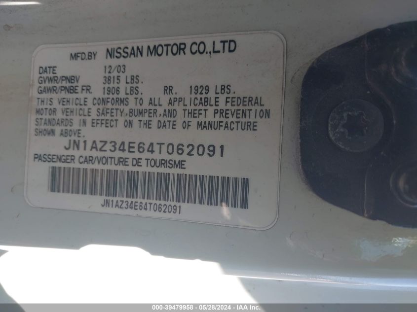 2004 Nissan 350Z Enthusiast VIN: JN1AZ34E64T062091 Lot: 39479958