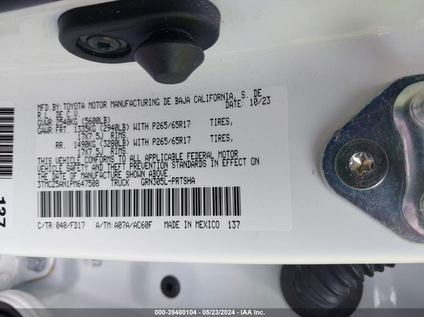 2023 Toyota Tacoma Trd Sport VIN: 3TMCZ5AN1PM647508 Lot: 39480104