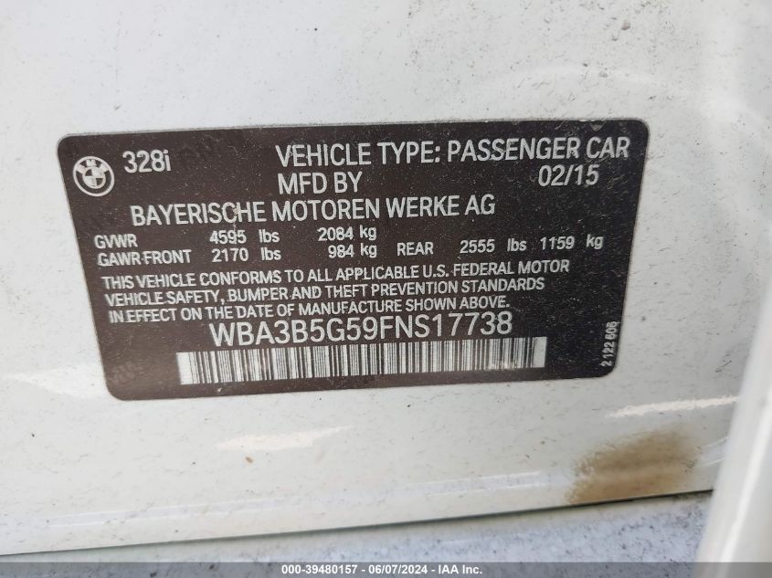 2015 BMW 328I XDRIVE - WBA3B5G59FNS17738