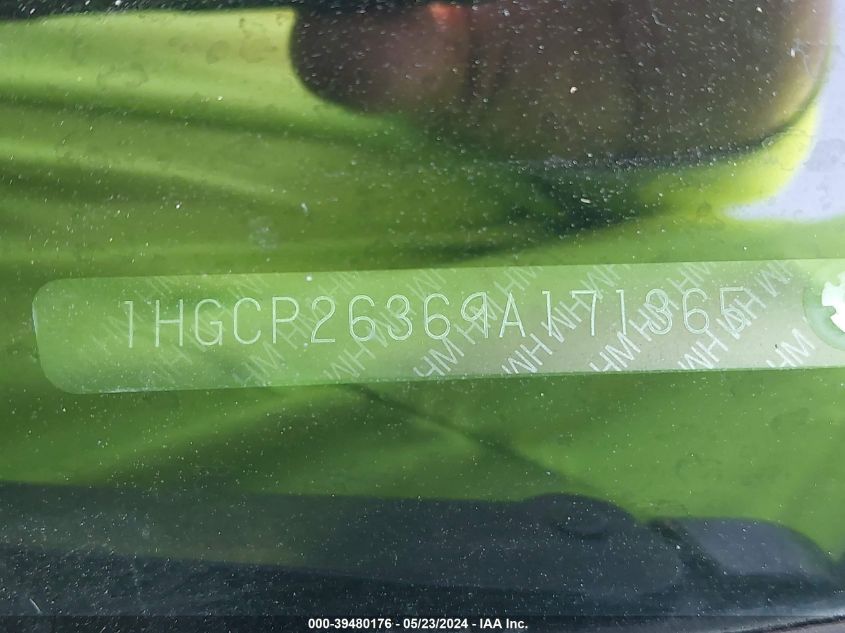 2009 Honda Accord 2.4 Lx VIN: 1HGCP26369A171365 Lot: 39480176