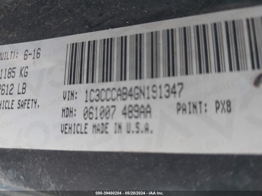 2016 Chrysler 200 Limited Platinum VIN: 1C3CCCAB4GN191347 Lot: 39480204