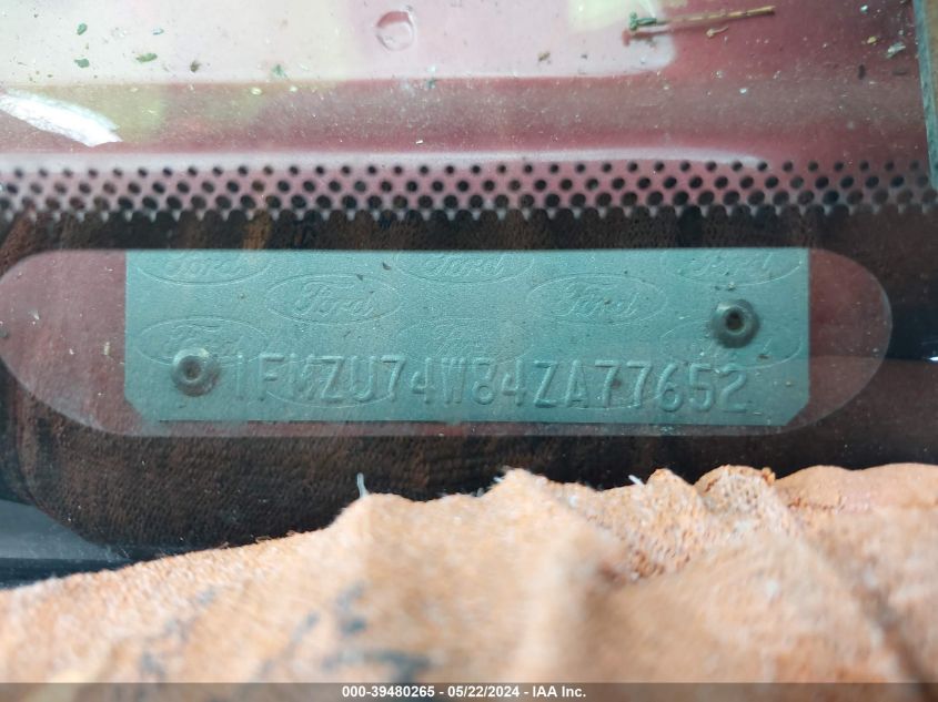 2004 Ford Explorer Eddie Bauer VIN: 1FMZU74W84ZA77652 Lot: 39480265