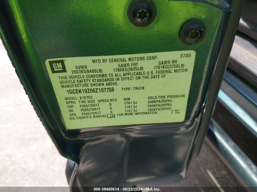 2006 Chevrolet Silverado 1500 Lt1 VIN: 1GCEK19Z66Z107758 Lot: 39480614