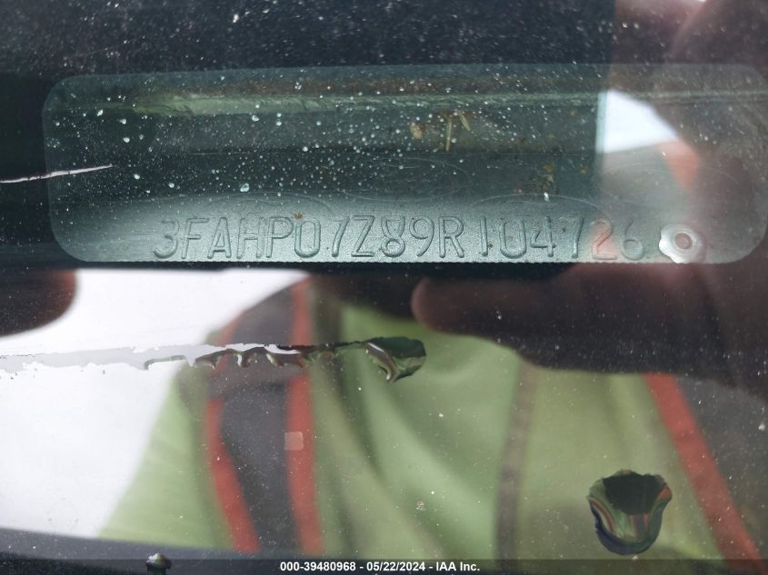 2009 Ford Fusion Se VIN: 3FAHP07Z89R104726 Lot: 39480968