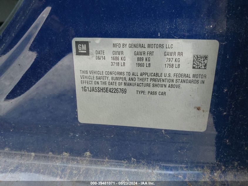 2014 Chevrolet Sonic Ls Auto VIN: 1G1JA5SH5E4226769 Lot: 39481071