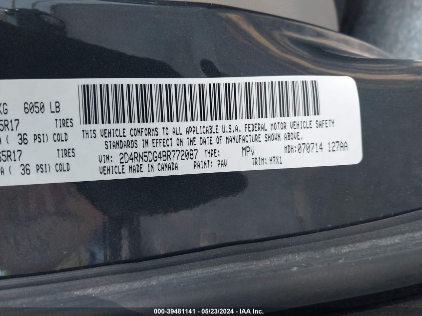 2011 Dodge Grand Caravan Crew VIN: 2D4RN5DG4BR772087 Lot: 39481141