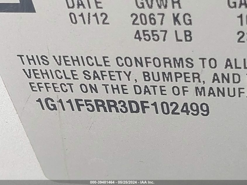 2013 Chevrolet Malibu Eco Premium Audio VIN: 1G11F5RR3DF102499 Lot: 39481464