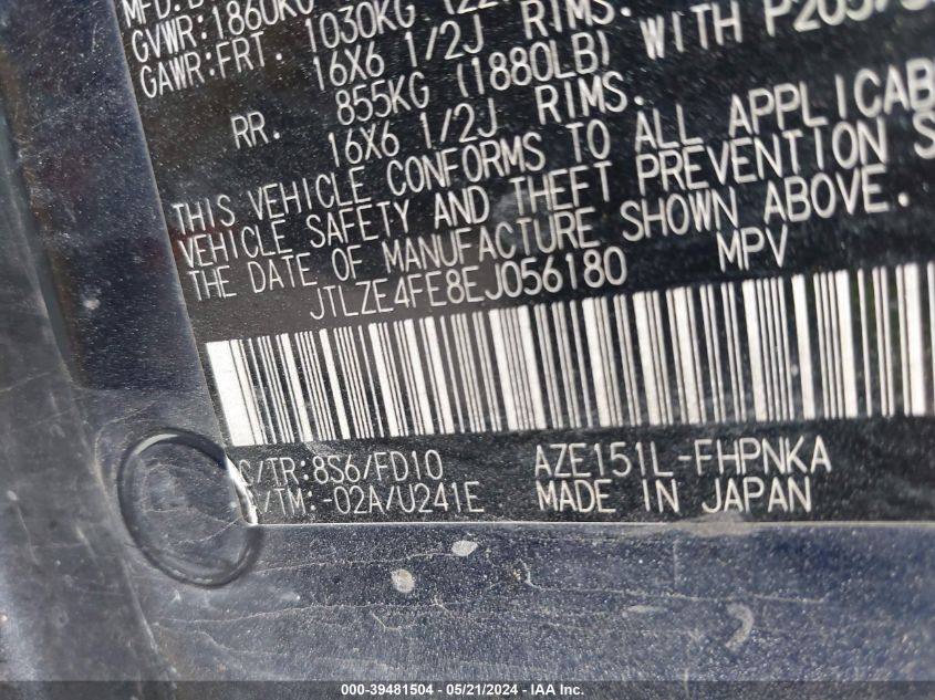 2014 Scion Xb VIN: JTLZE4FE8EJ056180 Lot: 39481504