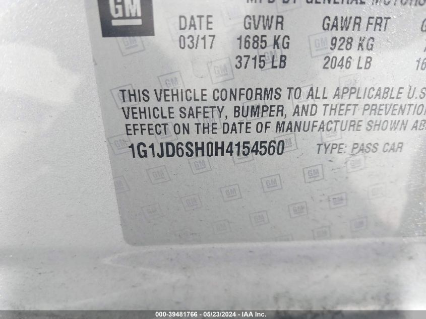 2017 Chevrolet Sonic Lt Auto VIN: 1G1JD6SH0H4154560 Lot: 39481766