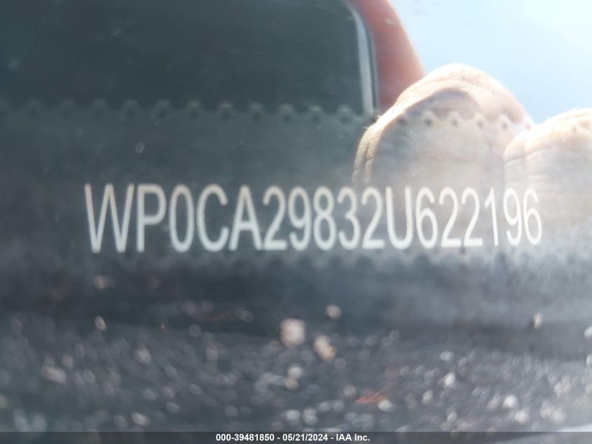 2002 Porsche Boxster VIN: WP0CA29832U622196 Lot: 39481850