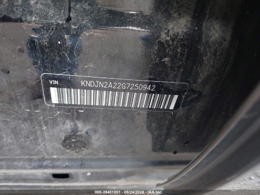 2016 Kia Soul VIN: KNDJN2A22G7250942 Lot: 39481851
