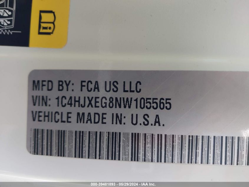 2022 Jeep Wrangler Unlimited Sahara Altitude 4X4 VIN: 1C4HJXEG8NW105565 Lot: 39481893