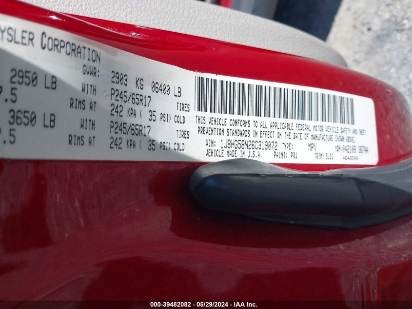 2006 Jeep Commander Limited VIN: 1J8HG58N26C319072 Lot: 39482082