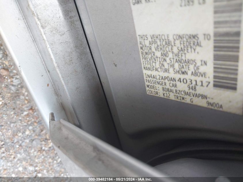 2010 Nissan Altima 2.5 S VIN: 1N4AL2AP0AN403117 Lot: 39482184