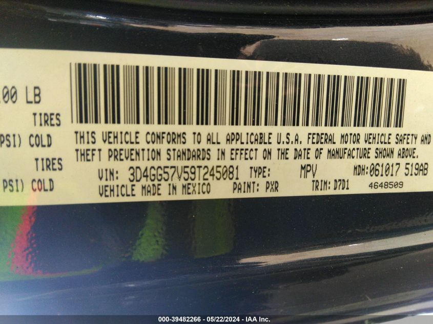2009 Dodge Journey Sxt VIN: 3D4GG57V59T245081 Lot: 39482266