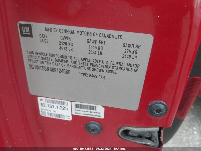 2008 Chevrolet Impala Lt VIN: 2G1WT55N489124530 Lot: 39482583