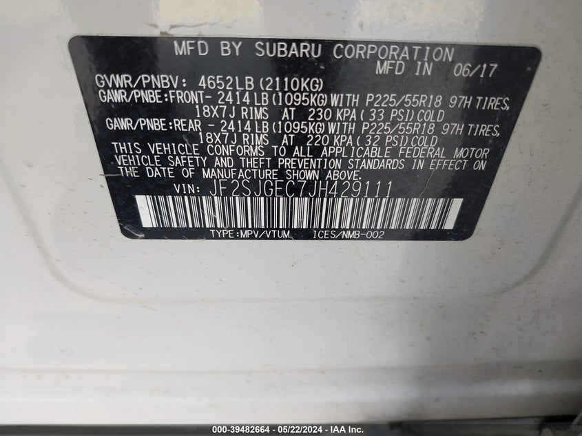 2018 Subaru Forester 2.0Xt Premium VIN: JF2SJGEC7JH429111 Lot: 39482664