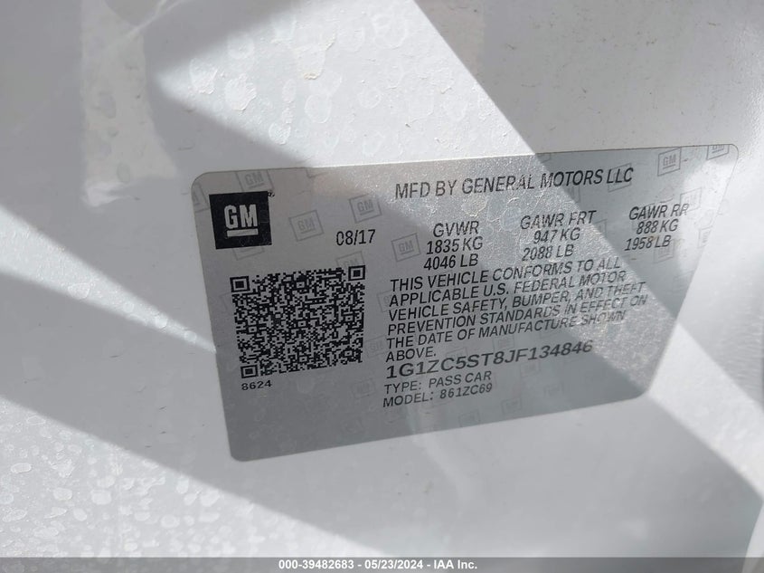 2018 Chevrolet Malibu 1Fl VIN: 1G1ZC5ST8JF134846 Lot: 39482683