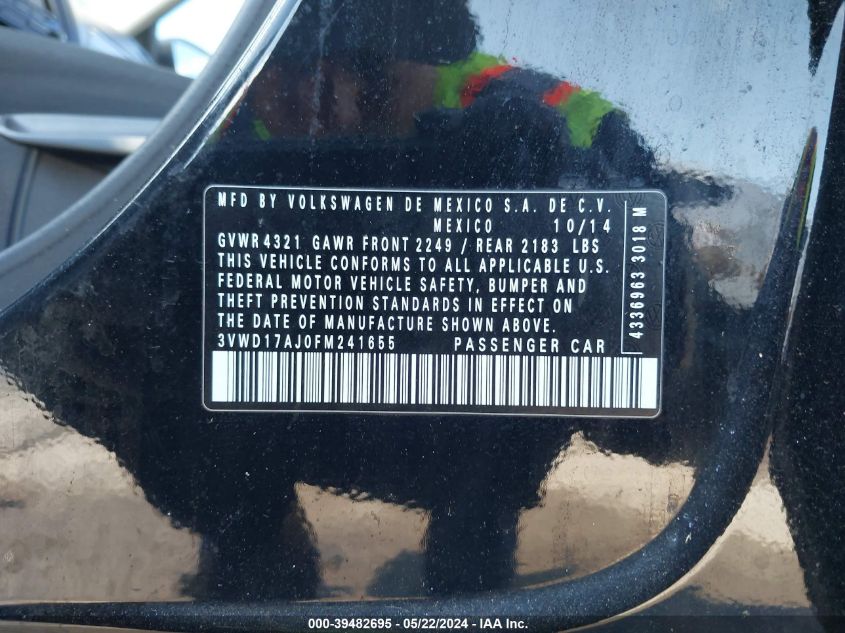 2015 Volkswagen Jetta 1.8T Se VIN: 3VWD17AJ0FM241655 Lot: 39482695