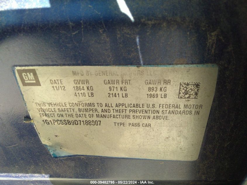 2013 Chevrolet Cruze 1Lt Auto VIN: 1G1PC5SB9D7188007 Lot: 39482795