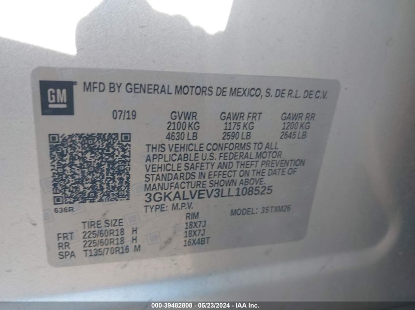 2020 GMC Terrain Awd Slt VIN: 3GKALVEV3LL108525 Lot: 39482808