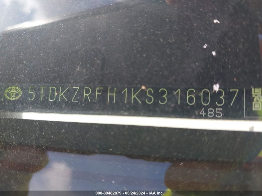 2019 TOYOTA HIGHLANDER XLE - 5TDKZRFH1KS316037