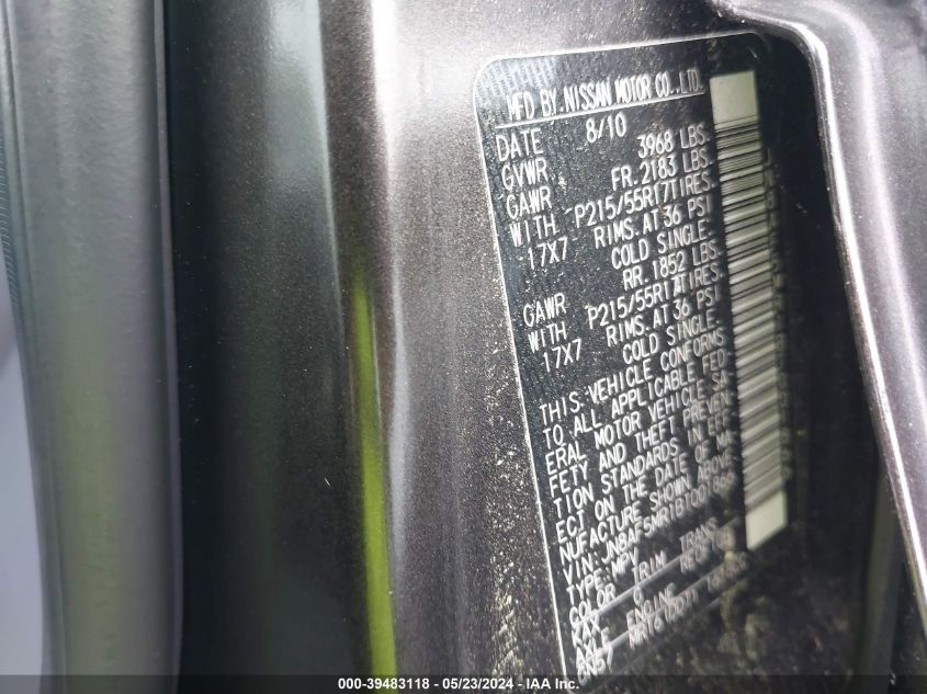 2011 Nissan Juke Sv VIN: JN8AF5MR1BT001866 Lot: 39483118