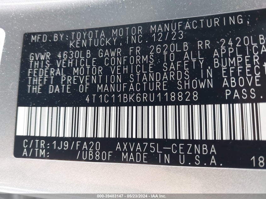2024 TOYOTA CAMRY LE - 4T1C11BK6RU118828