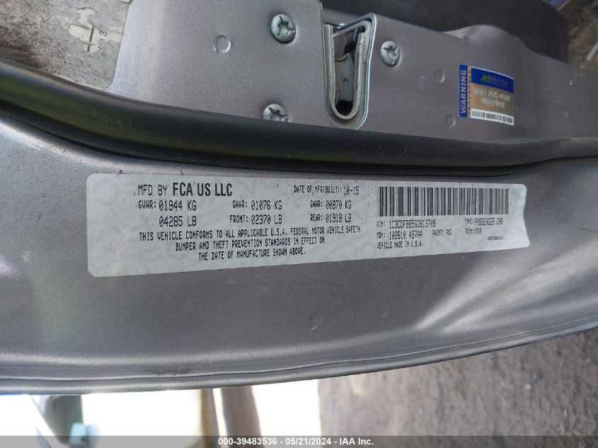 2016 Dodge Dart Sxt VIN: 1C3CDFBB5GD613709 Lot: 39483536