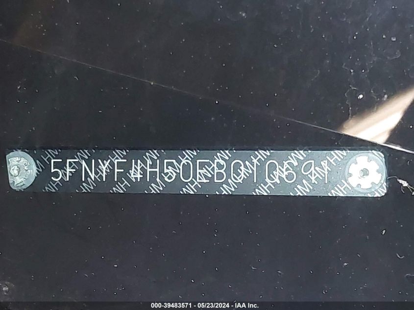 2014 Honda Pilot Ex-L VIN: 5FNYF4H50EB010691 Lot: 39483571