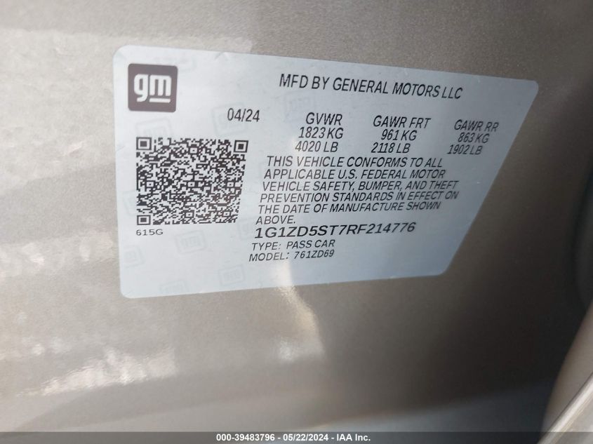 VIN 1G1ZD5ST7RF214776 2024 CHEVROLET MALIBU LT
