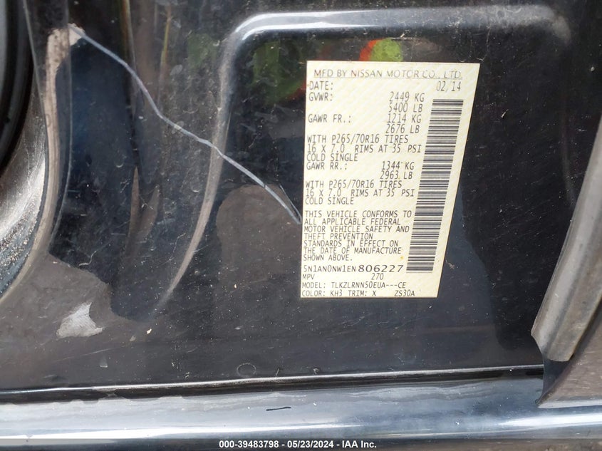 2014 NISSAN XTERRA PRO-4X/S/X - 5N1AN0NW1EN806227