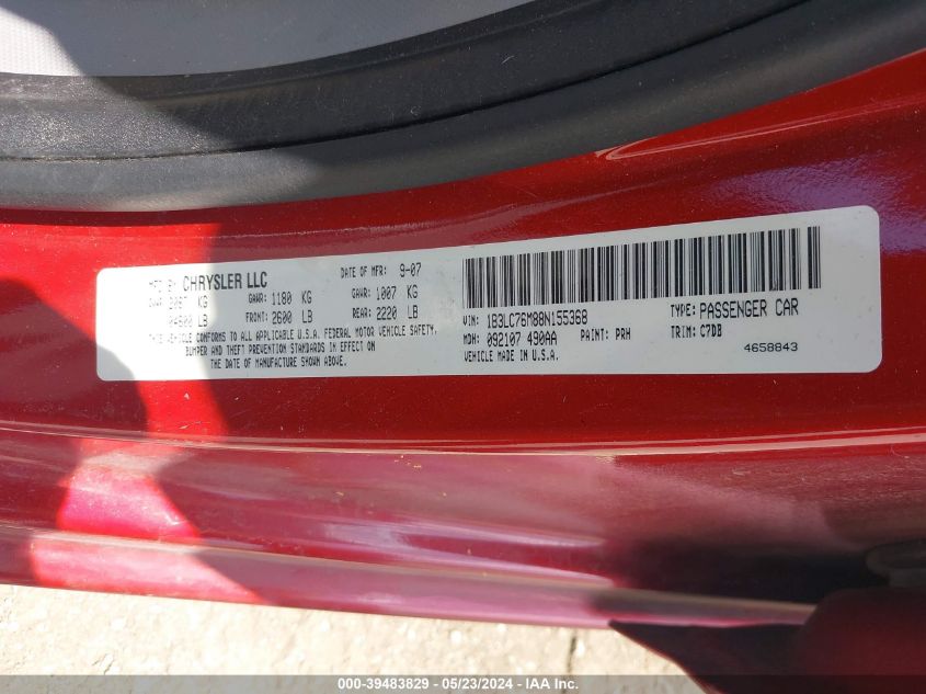 2008 Dodge Avenger R/T VIN: 1B3LC76M88N155368 Lot: 39483829