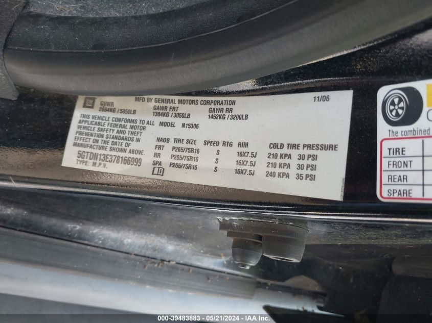 2007 Hummer H3 Suv VIN: 5GTDN13E378166999 Lot: 39483883