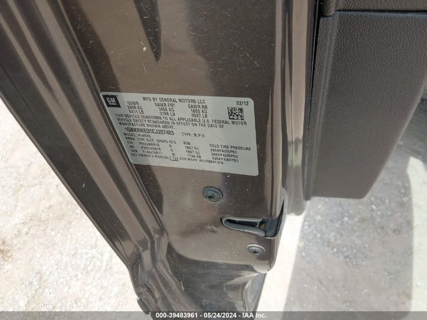 2012 GMC Acadia Sl VIN: 1GKKRNED5CJ267483 Lot: 39483961