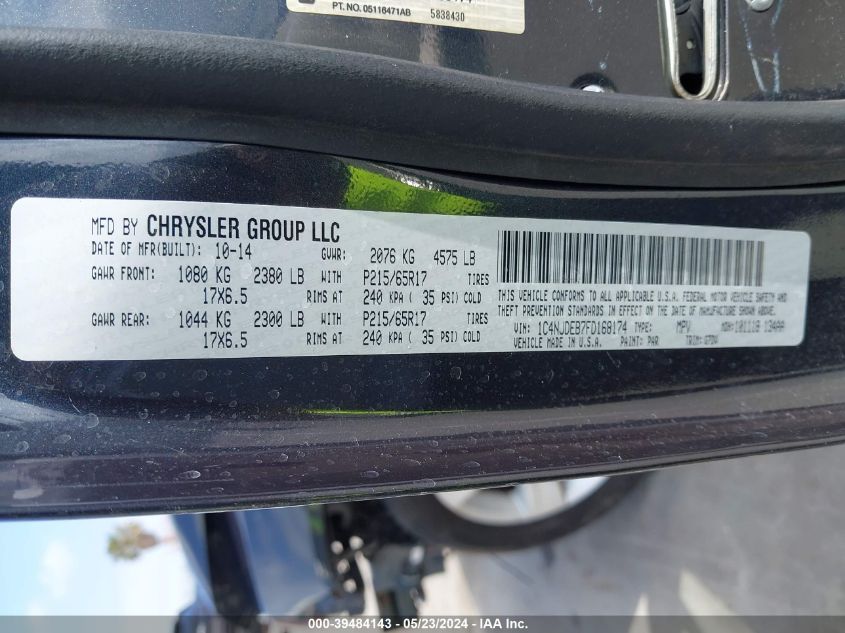 2015 Jeep Compass Latitude VIN: 1C4NJDEB7FD168174 Lot: 39484143