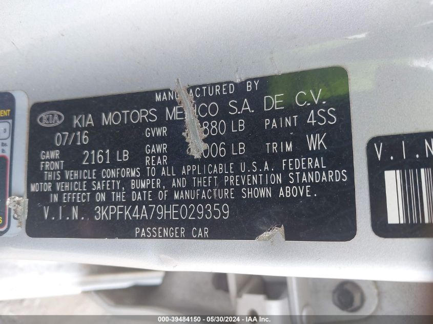 2017 Kia Forte Lx VIN: 3KPFK4A79HE029359 Lot: 39484150