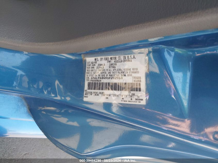 1995 Ford Mustang VIN: 1FALP4049SF202960 Lot: 39484290