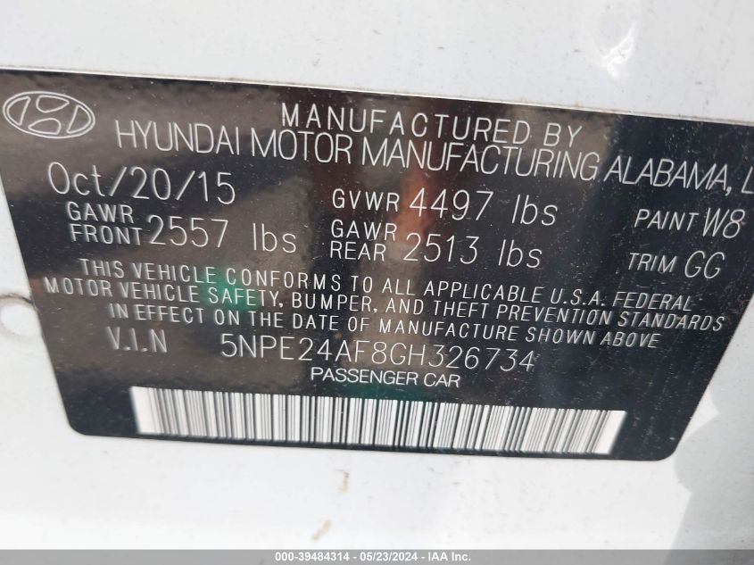 2016 HYUNDAI SONATA SE - 5NPE24AF8GH326734