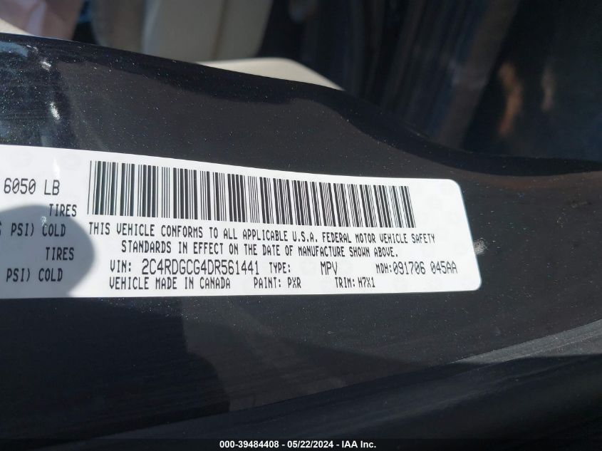 2013 Dodge Grand Caravan Sxt VIN: 2C4RDGCG4DR561441 Lot: 39484408