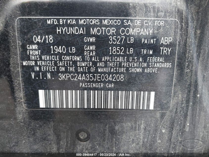 2018 HYUNDAI ACCENT SEL - 3KPC24A35JE034208