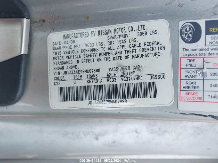 2009 Nissan 370Z Touring VIN: JN1AZ44E79M407698 Lot: 39484421