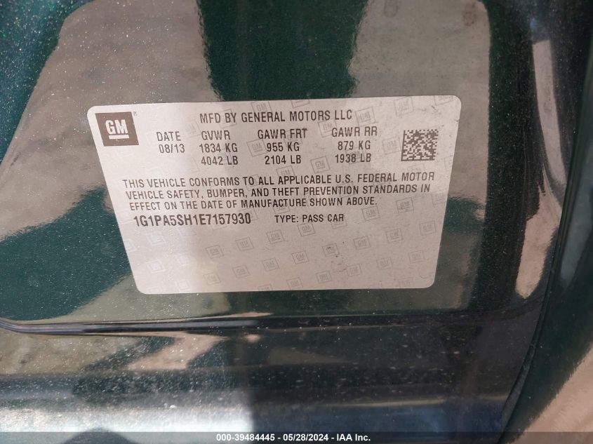 2014 Chevrolet Cruze Ls Auto VIN: 1G1PA5SH1E7157930 Lot: 39484445